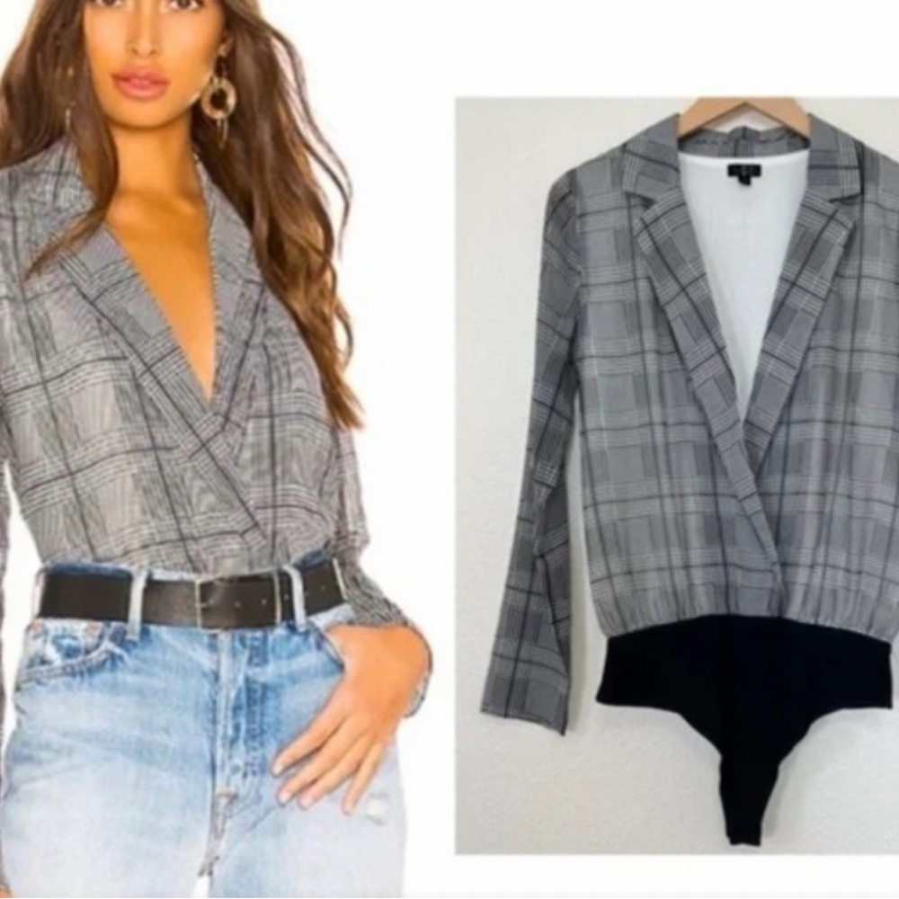 NBD Revolve Long Sleeve Plaid Bodysuit